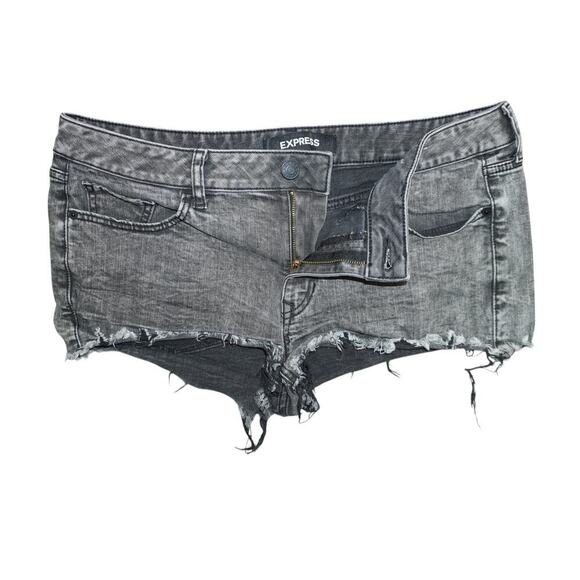 Express Shortie Relaxed Low-Rise Cutoff Denim Shorts – Size 12 - Picture 2 of 4